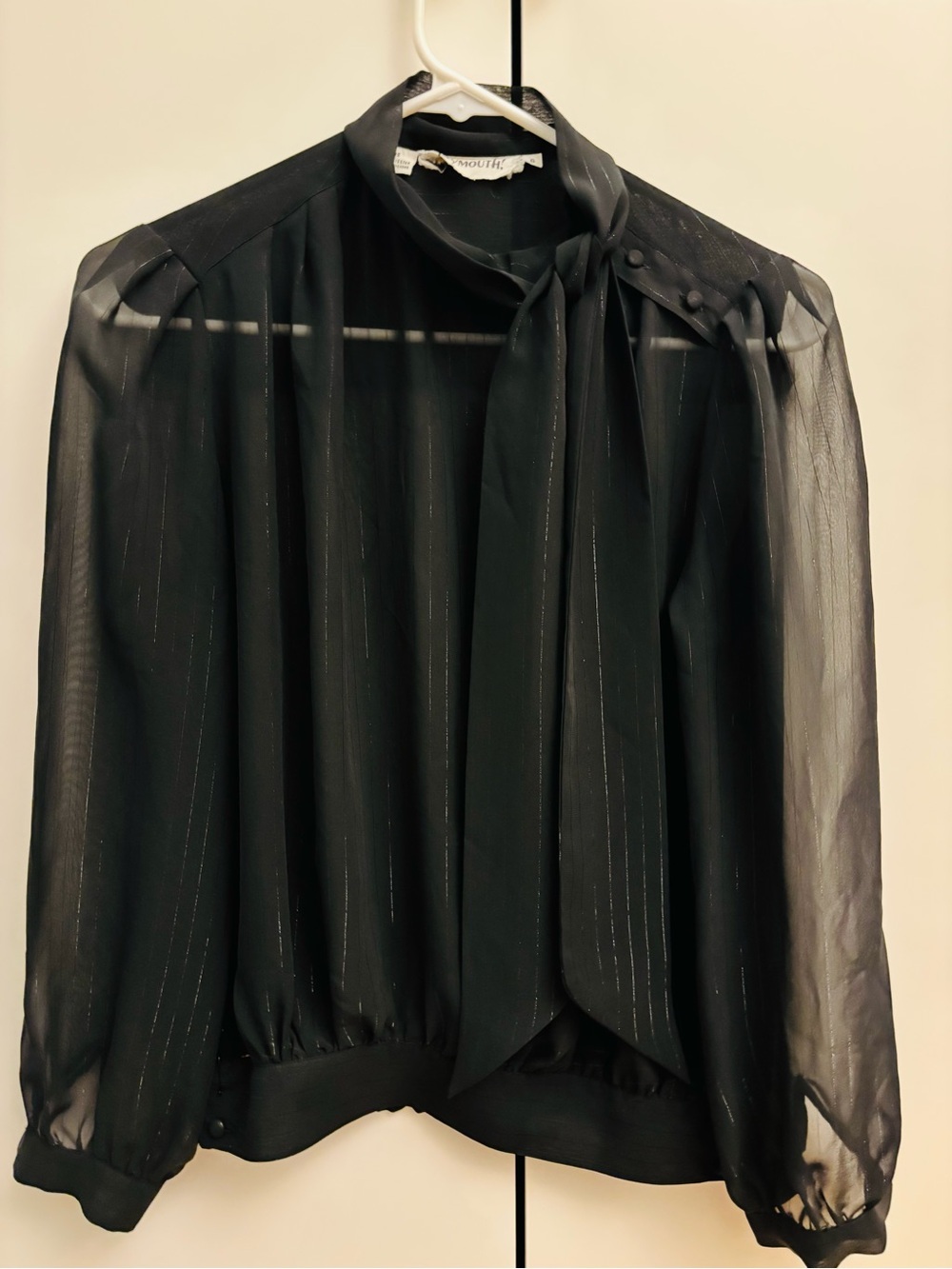 1980s Vintage Sheer Long Sleeve Pu$$y Bow Blouse